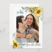 Elegant Sunflower Eucalyptus PHOTO Weddenschap Save The Date (Voorkant / Achterkant)