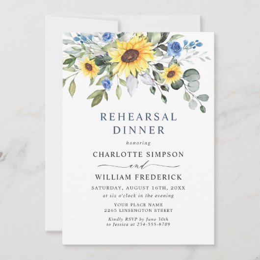Elegant Sunflower Eucalyptus REHEARSAL DINNER Kaart (Voorkant)