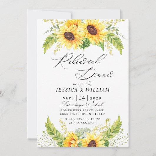 Elegant Sunflower Eucalyptus REHEARSAL DINNER Kaart (Voorkant)
