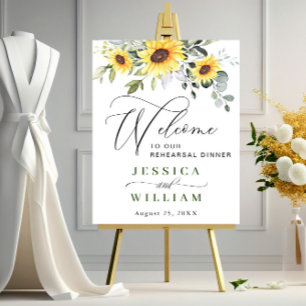 Elegant Sunflower Eucalyptus Rehearsal Dinner Poster