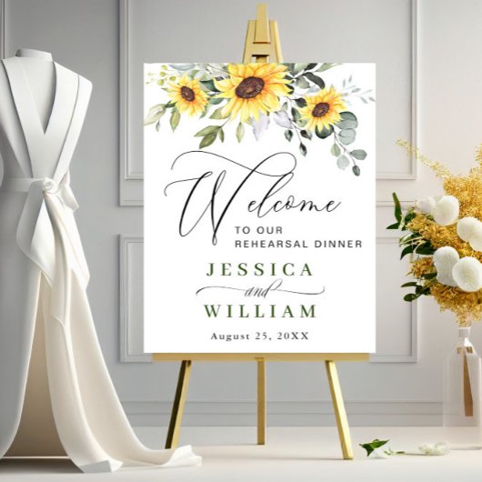 Elegant Sunflower Eucalyptus Rehearsal Dinner Poster