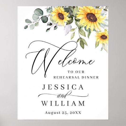 Elegant Sunflower Eucalyptus Rehearsal Dinner Poster (Voorkant)