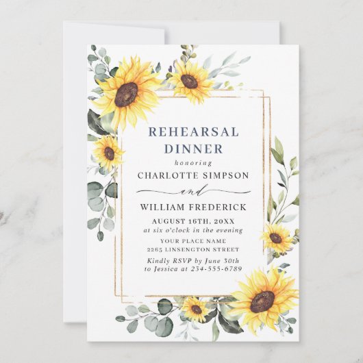 Elegant Sunflower Eucalyptus REHEARSAL DINNER QR Kaart (Voorkant)