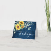 Elegant Sunflower Eucalyptus Rustic Blue Wood Than Bedankkaart (Voorkant)