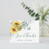 Elegant Sunflower Eucalyptus Rustic Hartelijk dank Briefkaart (Staand voorkant)