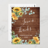 Elegant Sunflower Eucalyptus Rustic Hartelijk dank Briefkaart (Voorkant / Achterkant)