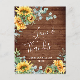 Elegant Sunflower Eucalyptus Rustic Hartelijk dank Briefkaart