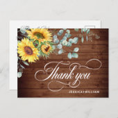 Elegant Sunflower Eucalyptus Rustic Hartelijk dank Briefkaart (Voorkant / Achterkant)