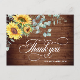 Elegant Sunflower Eucalyptus Rustic Hartelijk dank Briefkaart