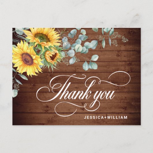 Elegant Sunflower Eucalyptus Rustic Hartelijk dank Briefkaart (Voorkant)