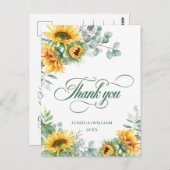 Elegant Sunflower Eucalyptus Rustic Hartelijk dank Briefkaart (Voorkant / Achterkant)