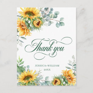 Elegant Sunflower Eucalyptus Rustic Hartelijk dank Briefkaart