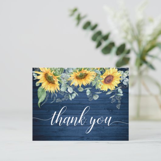 Elegant Sunflower Eucalyptus Rustic Hartelijk dank Briefkaart (Staand voorkant)