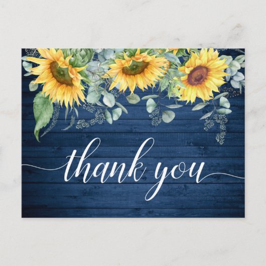 Elegant Sunflower Eucalyptus Rustic Hartelijk dank Briefkaart (Voorkant)