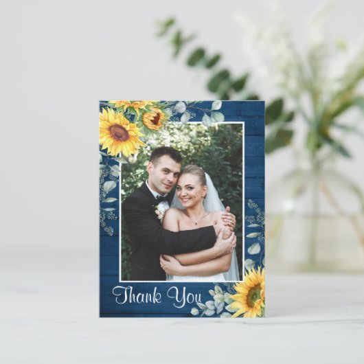 Elegant Sunflower Eucalyptus Rustic Hartelijk dank Briefkaart (Staand voorkant)