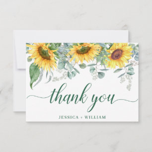 Elegant Sunflower Eucalyptus Rustic Wedding Bedankkaart