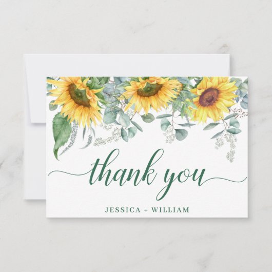 Elegant Sunflower Eucalyptus Rustic Wedding Bedankkaart (Voorkant)