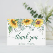 Elegant Sunflower Eucalyptus Rustic Wedding Bedankkaart (Staand voorkant)