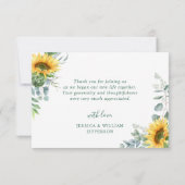 Elegant Sunflower Eucalyptus Rustic Wedding Bedankkaart (Achterkant)