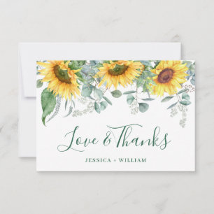 Elegant Sunflower Eucalyptus Rustic Wedding Bedankkaart