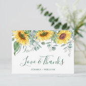 Elegant Sunflower Eucalyptus Rustic Wedding Bedankkaart (Staand voorkant)