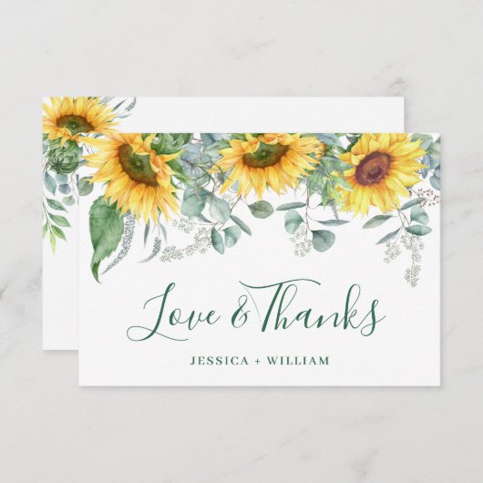 Elegant Sunflower Eucalyptus Rustic Wedding Bedankkaart (Voorkant / Achterkant)