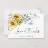 Elegant Sunflower Eucalyptus Rustic Wedding Bedankkaart (Voorkant)