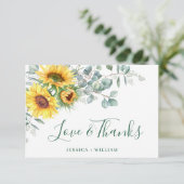Elegant Sunflower Eucalyptus Rustic Wedding Bedankkaart (Staand voorkant)