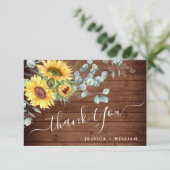 Elegant Sunflower Eucalyptus Rustic Wedding Bedankkaart (Staand voorkant)