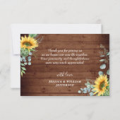 Elegant Sunflower Eucalyptus Rustic Wedding Bedankkaart (Achterkant)