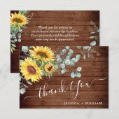 Elegant Sunflower Eucalyptus Rustic Wedding Bedankkaart (Voorkant / Achterkant)