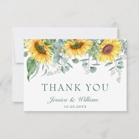 Elegant Sunflower Eucalyptus Rustic Wedding Bedankkaart (Voorkant)
