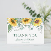 Elegant Sunflower Eucalyptus Rustic Wedding Bedankkaart (Staand voorkant)