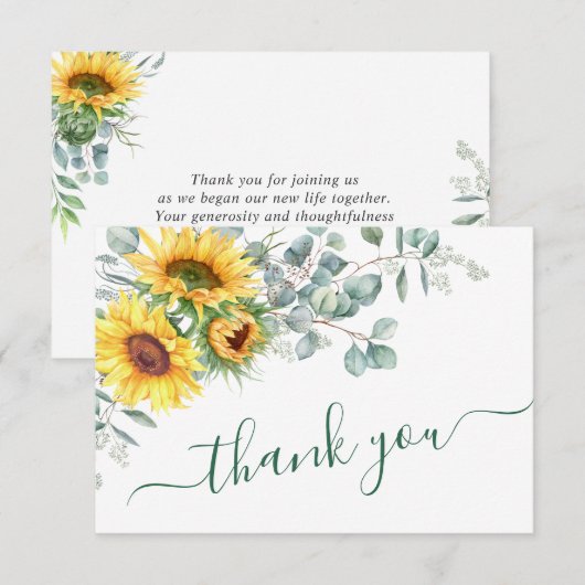 Elegant Sunflower Eucalyptus Rustic Wedding Bedankkaart (Voorkant / Achterkant)