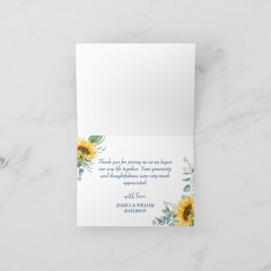 Elegant Sunflower Eucalyptus Rustisch Blue Photo Bedankkaart (Binnen)