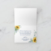 Elegant Sunflower Eucalyptus Rustisch Blue Wood Bedankkaart (Binnen)