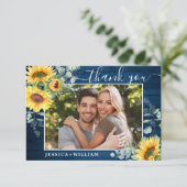 Elegant Sunflower Eucalyptus Rustisch Hood FOTO Bedankkaart (Staand voorkant)