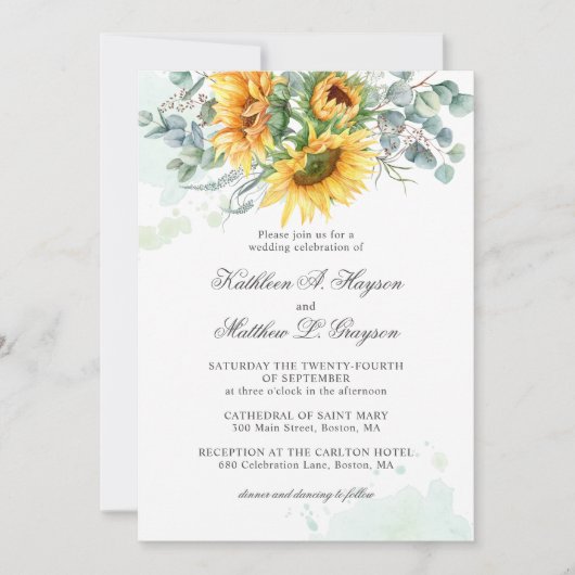 Elegant Sunflower Eucalyptus Splash Wedding Kaart (Voorkant)