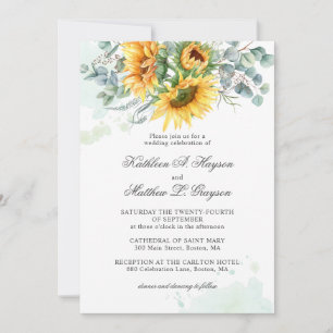 Elegant Sunflower Eucalyptus Splash Wedding Kaart