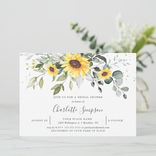 Elegant Sunflower Eucalyptus Vrijgezellenfeest Kaart (Staand voorkant)