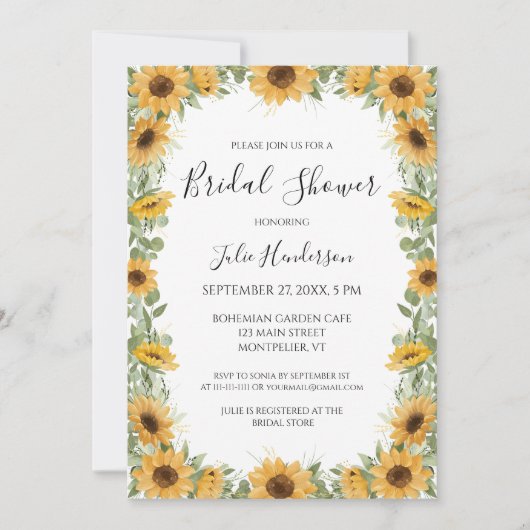 Elegant Sunflower Eucalyptus Vrijgezellenfeest Kaart (Voorkant)
