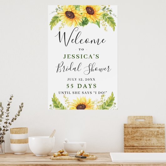 Elegant Sunflower Eucalyptus Vrijgezellenfeest Poster (Keuken)