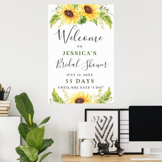 Elegant Sunflower Eucalyptus Vrijgezellenfeest Poster (Thuiskantoor)