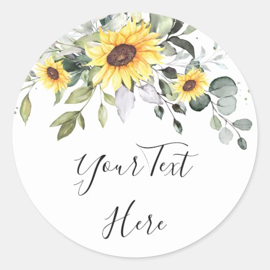 Elegant Sunflower Eucalyptus Waterverf Foliage Ronde Sticker (Voorkant)