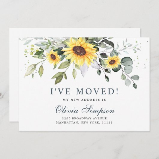 Elegant Sunflower Eucalyptus Waterverf Moving Aankondiging (Voorkant / Achterkant)