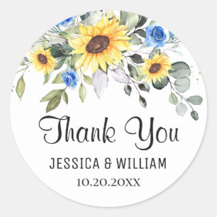 Elegant Sunflower Eucalyptus Waterverf Weddenschap Ronde Sticker