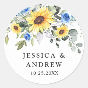 Elegant Sunflower Eucalyptus Waterverf Weddenschap Ronde Sticker
