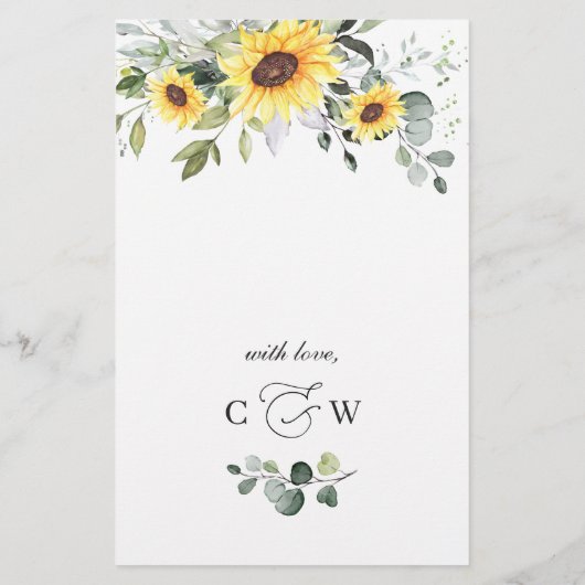 Elegant Sunflower Eucalyptus Weddenschap (Achterkant)