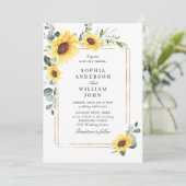Elegant Sunflower Eucalyptus Weddenschap Foto QR c Kaart (Staand voorkant)