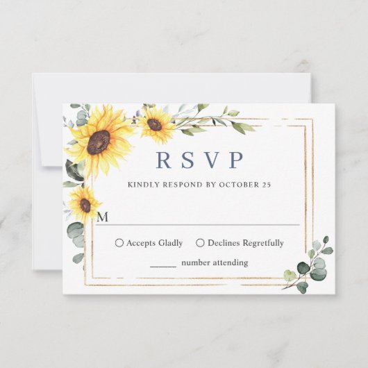 Elegant Sunflower Eucalyptus Weddenschap RSVP Kaartje (Voorkant)
